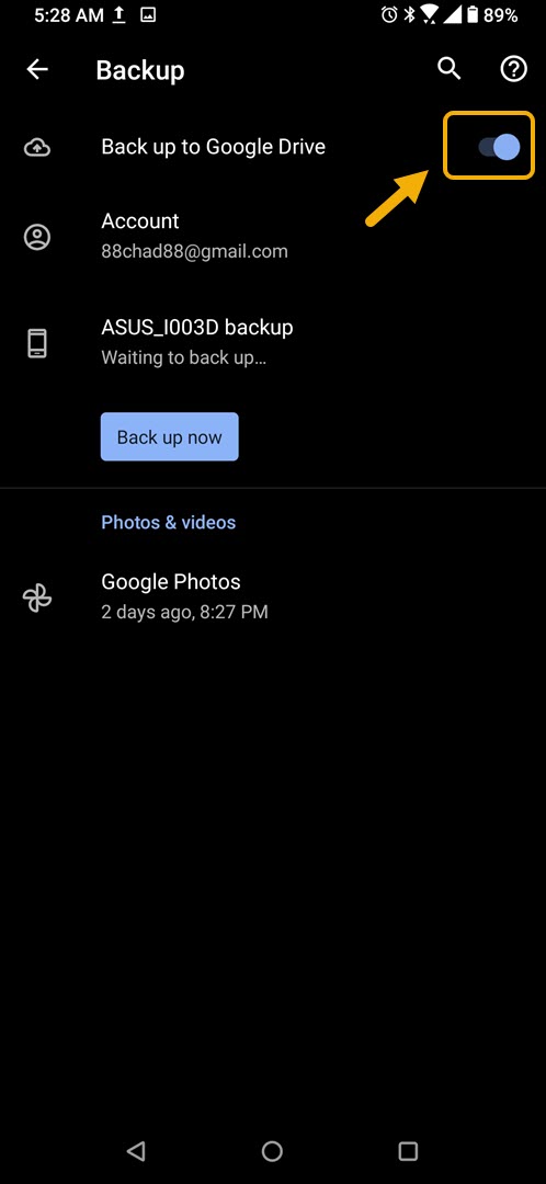 backup to google drive