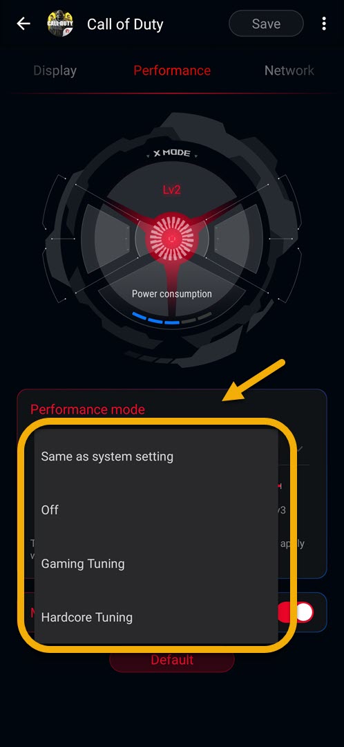 choose a performance mode