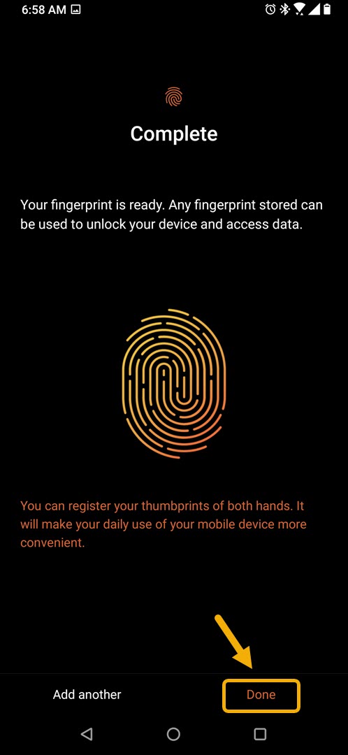 Registering a fingerprint on ROG Phone 3