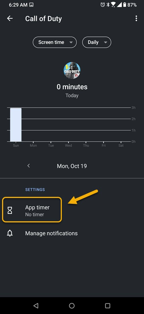 tap on app timer