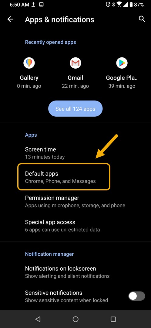 tap on default apps